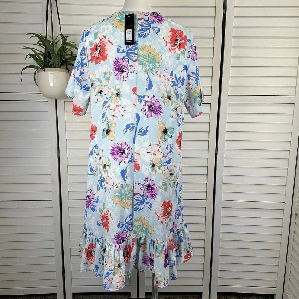 New Tolani Iggy‎ Floral Dress Pleated Ruffle Babydoll V Neck Womens Size L